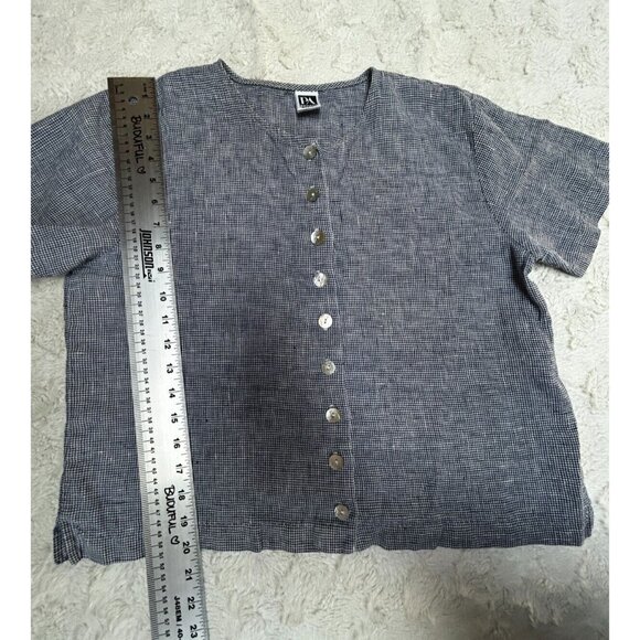 PA Company Boston Linen Houndstooth Short Sleeve Top & Skirt Set Blue Small - Picture 8 of 11